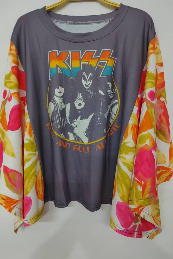 KISS Floral Sleeve Tee
