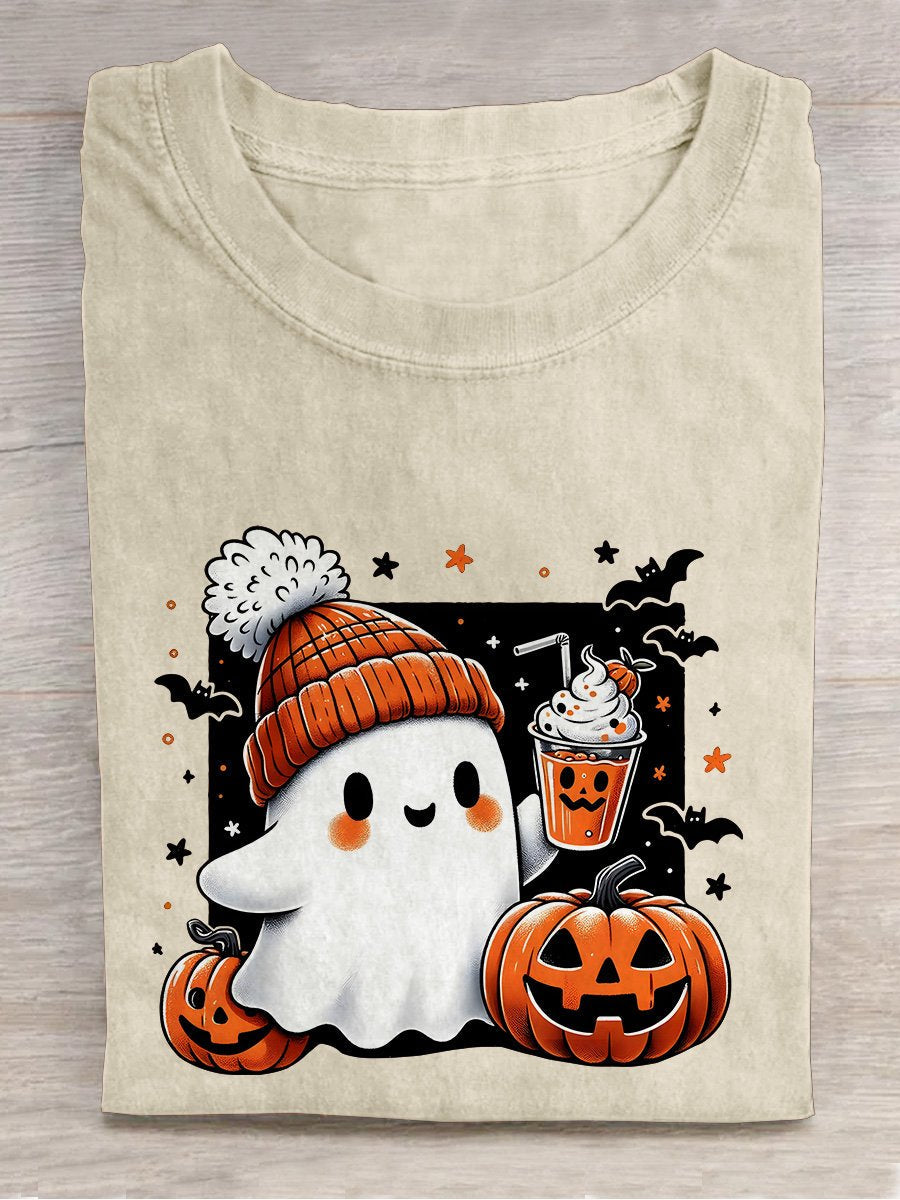 Halloween Cute Ghost Casual Print T-shirt