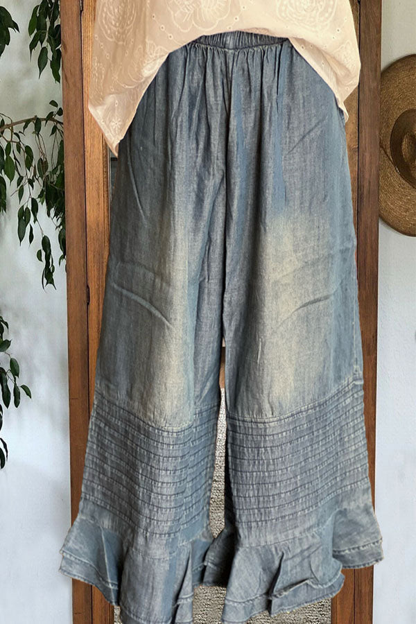 Lässige Jeans mit weitem Bein und Rüschen