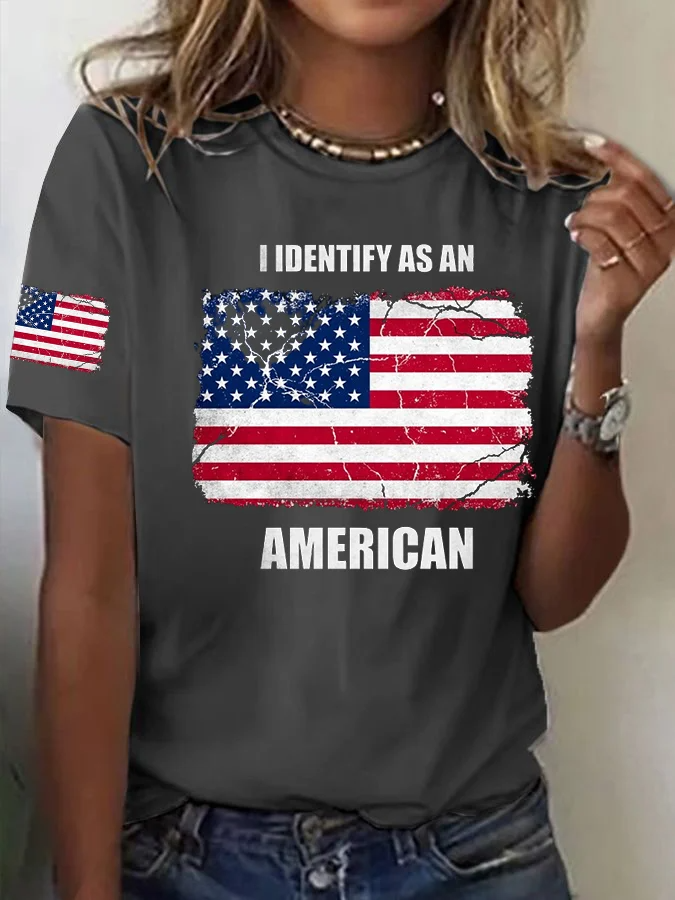 Women's I Identify As An American Print Casual T-Shirt