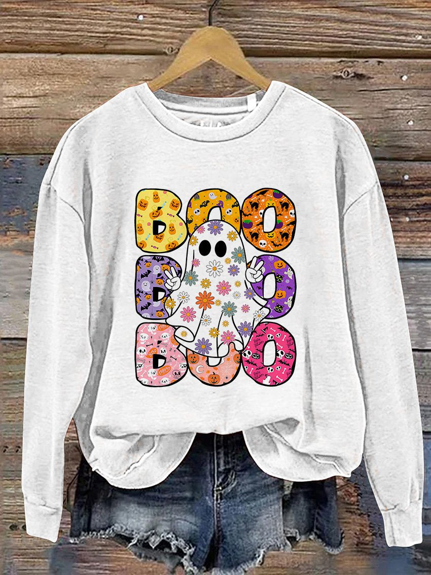 Sweat-shirt décontracté à imprimé floral Boo Halloween Ghost Halloween Prix régulier