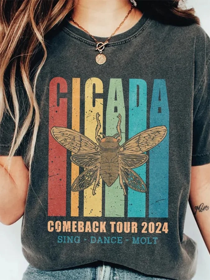 Bedrucktes Freizeit-T-Shirt „The Cicadas Reunion Tour“ für Damen