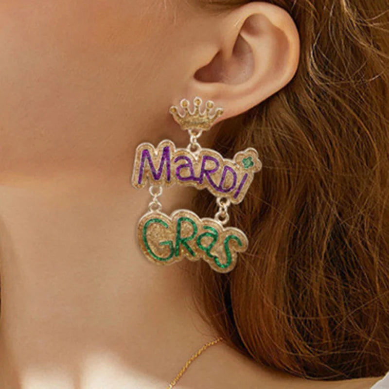 Mardi Gras Letter Earrings