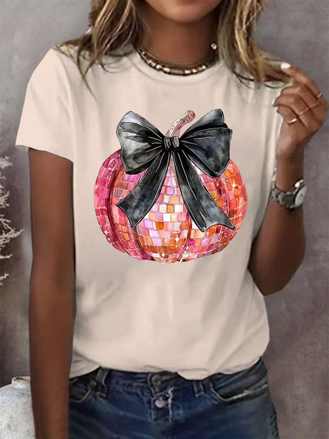 Women's Halloween Pumpkin Print Casual T-Shirt