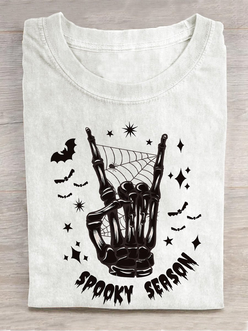 Spooky Season Skeleton Halloween Casual Print T-shirt