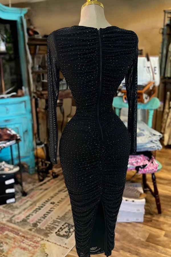 Slim Fit Kleid mit Strass-Schlitz