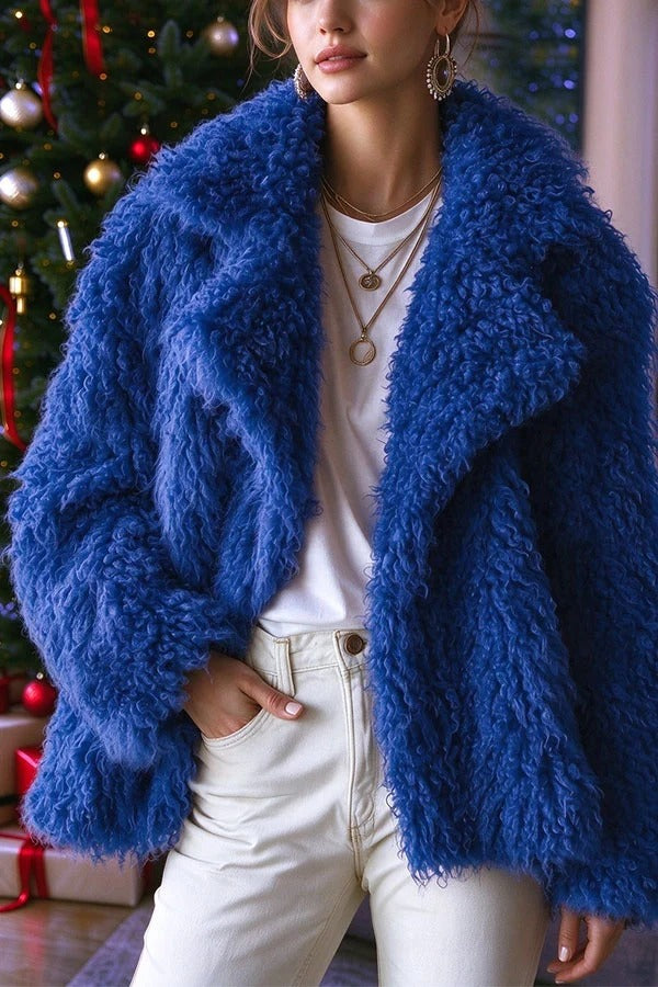 Warm Winter Teddy-style Curly Plush Long Sleeve Lapel Coat