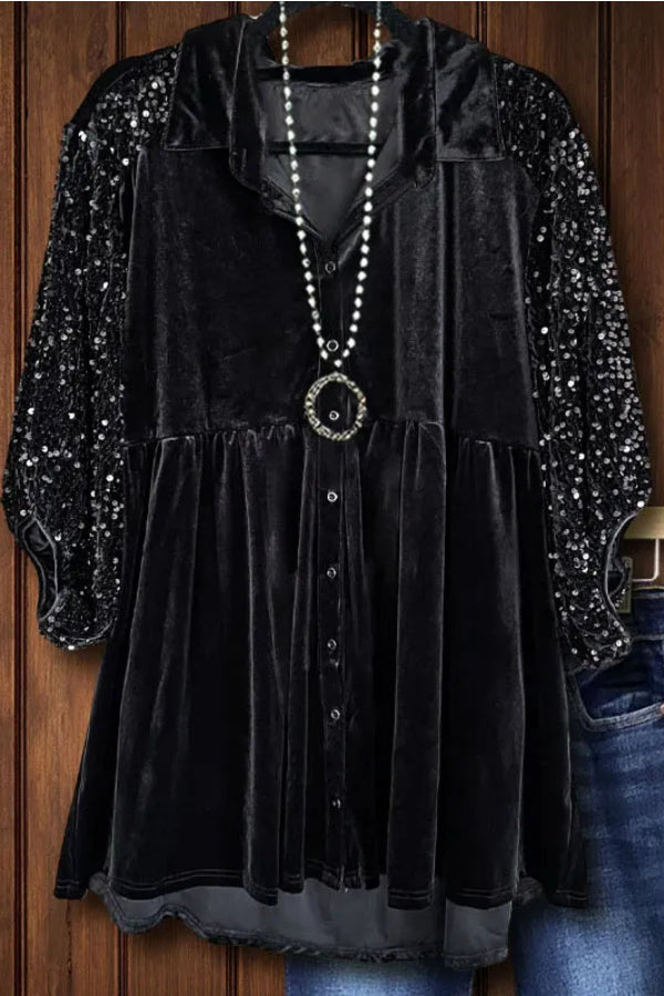 RETRO VELVET SEQUIN PATCHWORK SHIRT