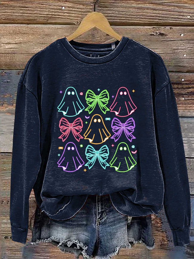 Sweat-shirt décontracté imprimé néon Halloween Spooky Season