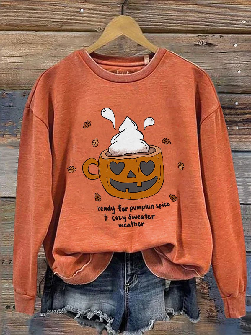 Kürbisgewürzbecher Halloween Lässiges Sweatshirt mit Print