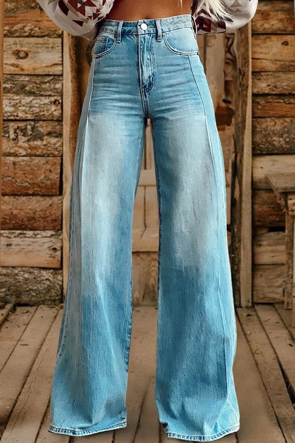 Jean large taille haute délavé vintage