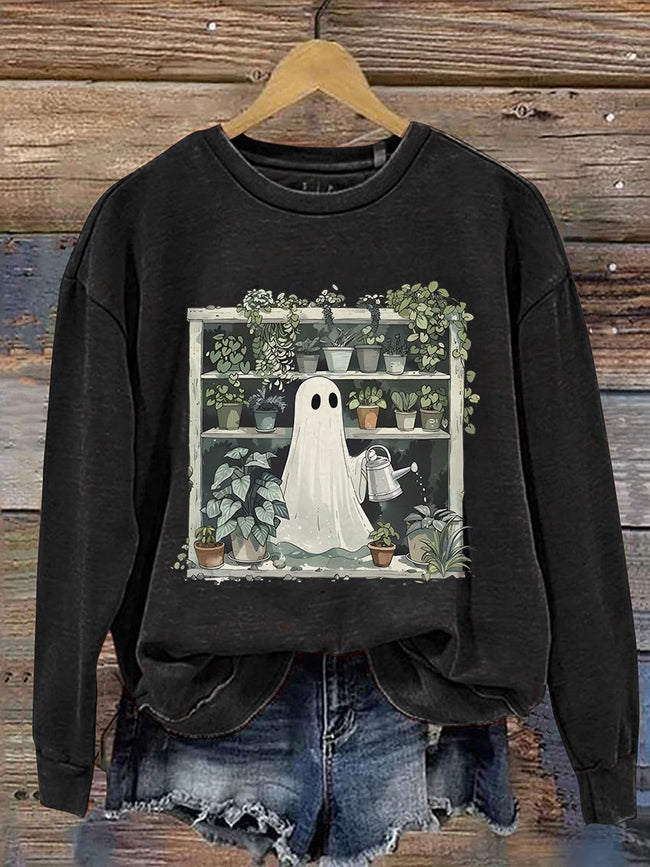 Ghost Plant Lady Halloween Plants Casual Print Sweatshirt