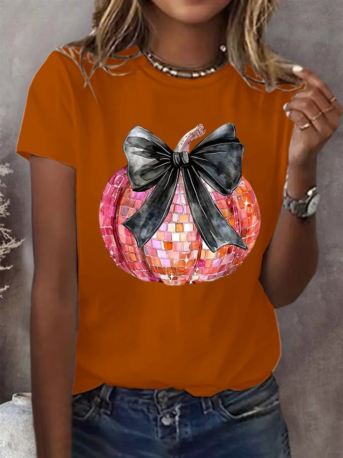 Women's Halloween Pumpkin Print Casual T-Shirt