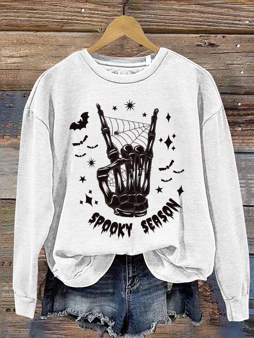 Spooky Season Skeleton Halloween Casual Print Sweatshirt