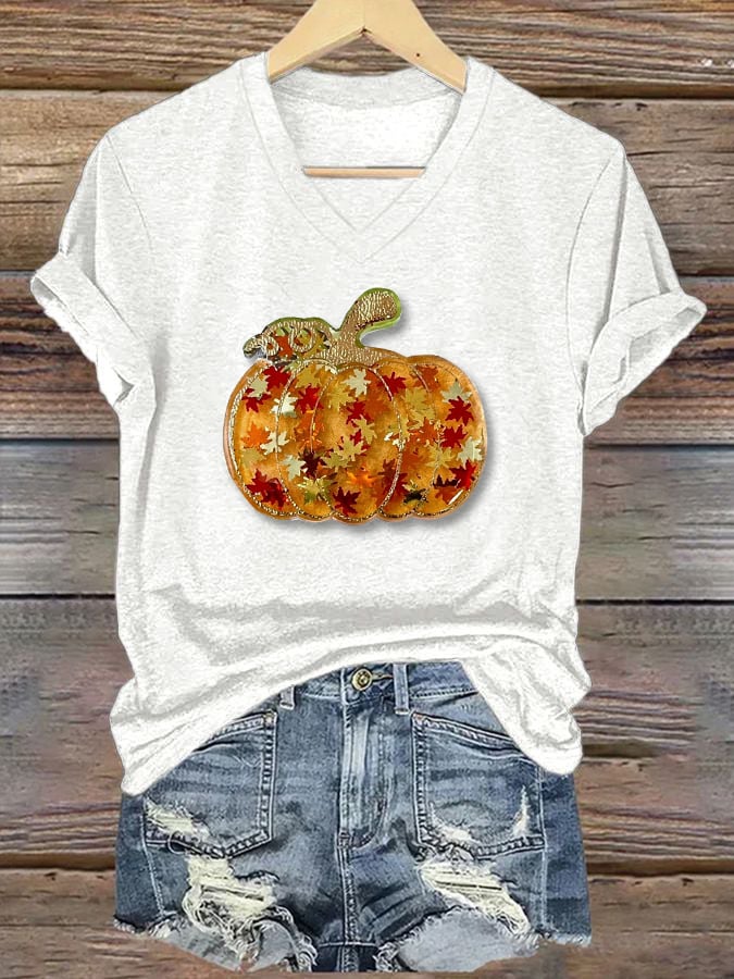 Women's Halloween Pumpkin Print Short Sleeve T-Shirt