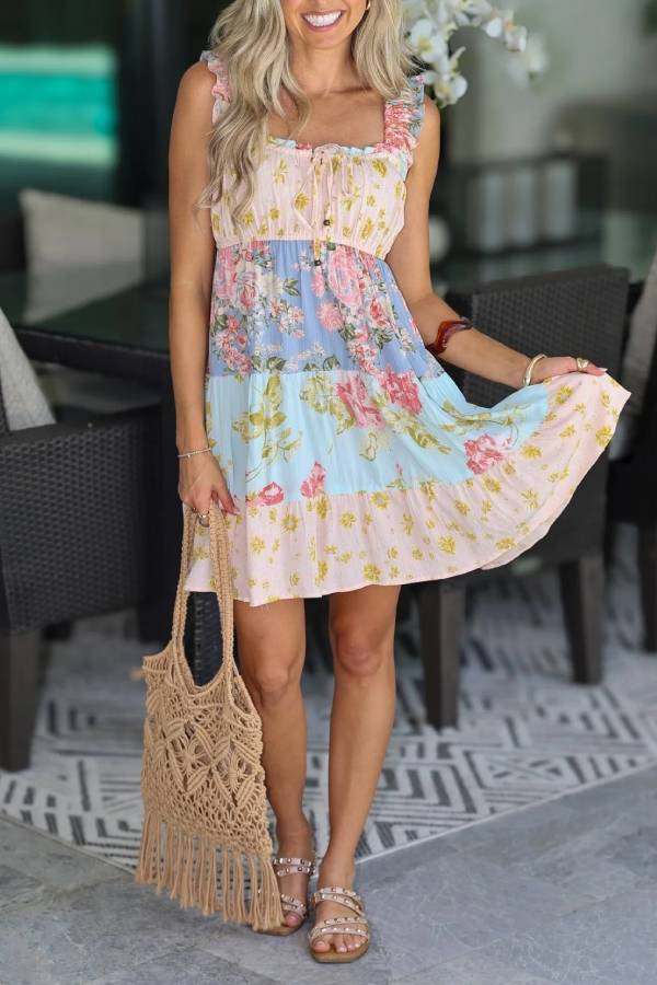 Tea Garden Mixed Print Dress