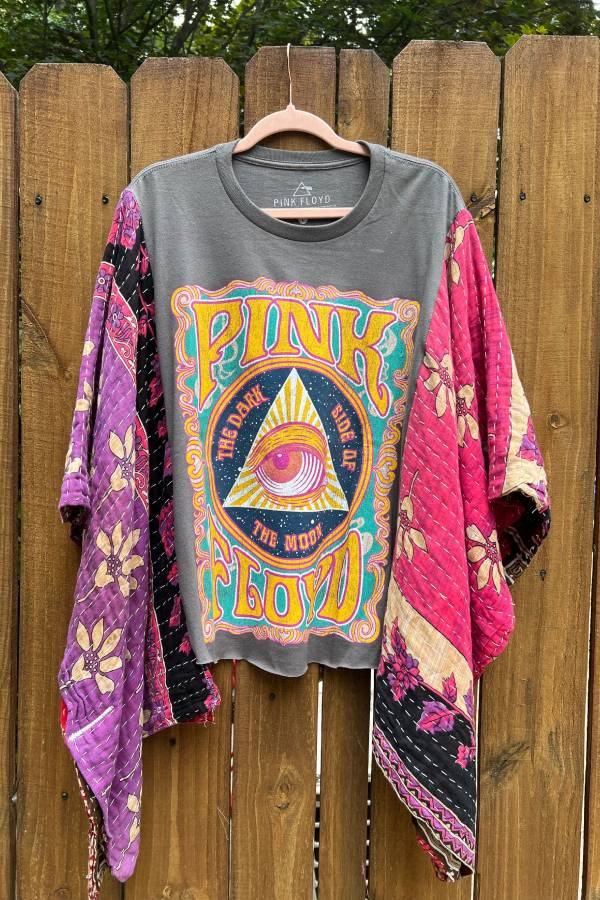 Pink Floyd Patchwork Kimono Sleeve Graphic Top