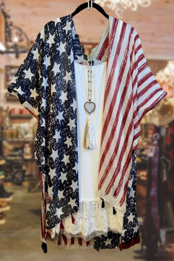 Stars Stripes Printed Kimono