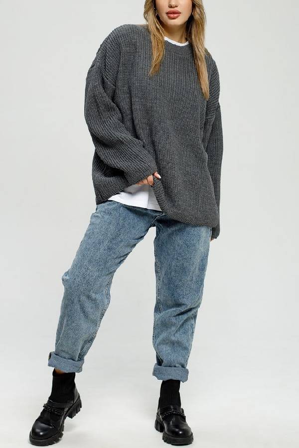 Oversized Drop Shoulder Crew Neck Chunky Knit Sweater