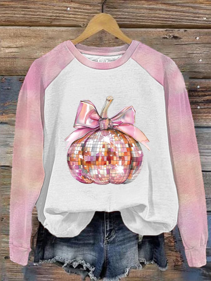 Women's Disco Ball Pumpkin Print Sweatshirt