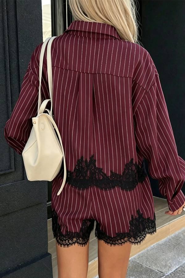 Anna Lace-trimmed Striped Shirt and Shorts Set