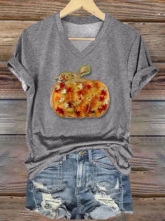 Women's Halloween Pumpkin Print Short Sleeve T-Shirt