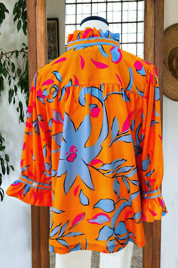 Bluse mit V-Ausschnitt und buntem Print