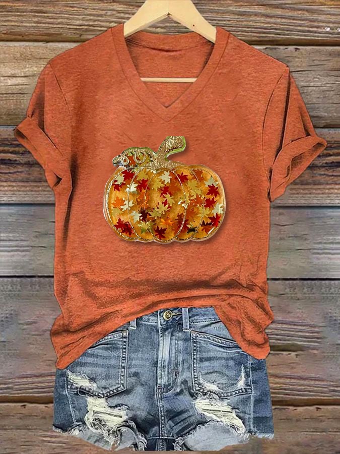 Women's Halloween Pumpkin Print Short Sleeve T-Shirt