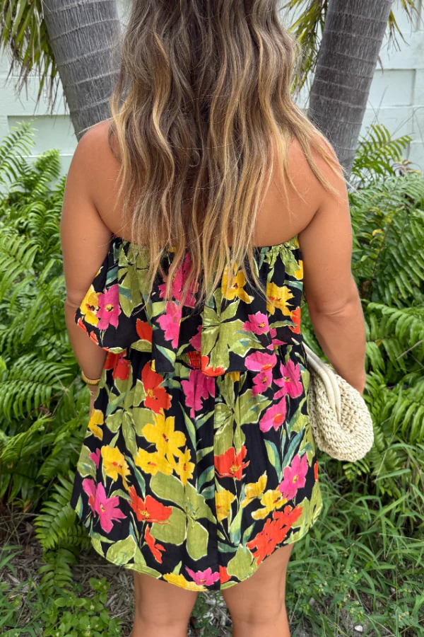 Rio Floral Romper Dress Black Multi