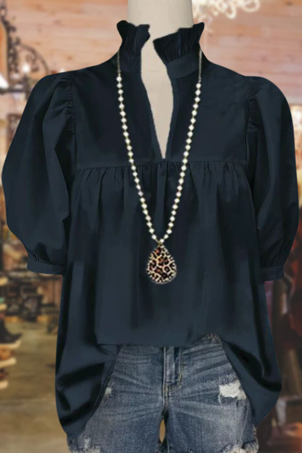 Haut décontracté en satin à col en V