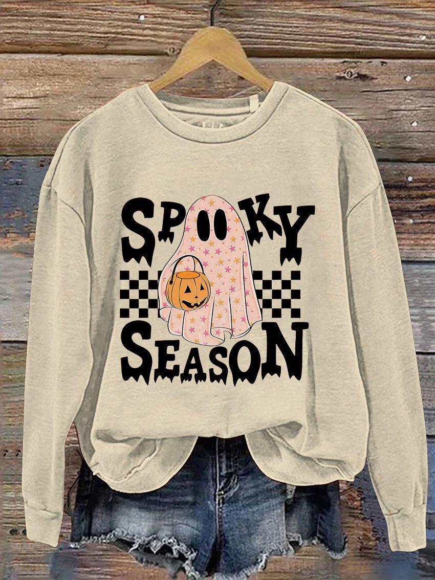 Spooky Season Halloween Cute Ghost Casual Print Sweatshirt