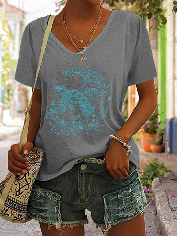 Women's Sea Turtle Print Beach Vacation Casual Sleeveless Tee