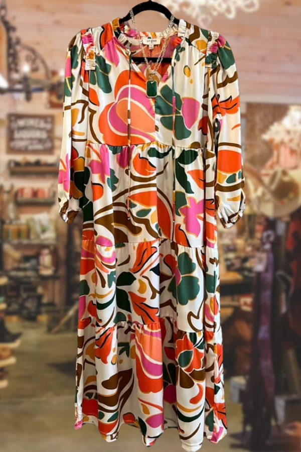 Mixed Floral Print Tie Shoulder Maxi Dress