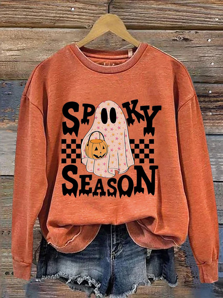 Spooky Season Halloween Cute Ghost Casual Print Sweatshirt