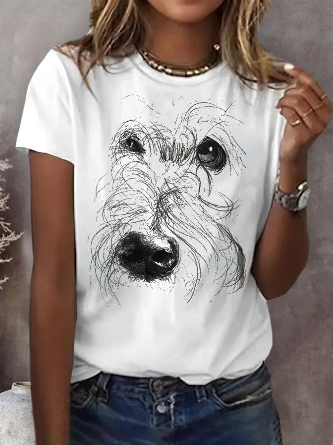 T-shirt décontracté à col rond et imprimé animal pour femme