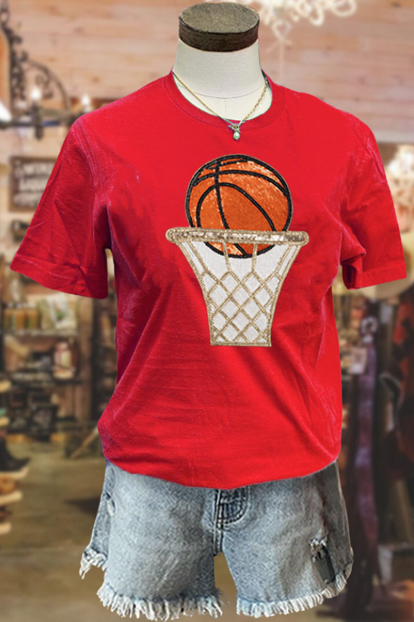 Sequin Basketball Hoop Casual T-shirt