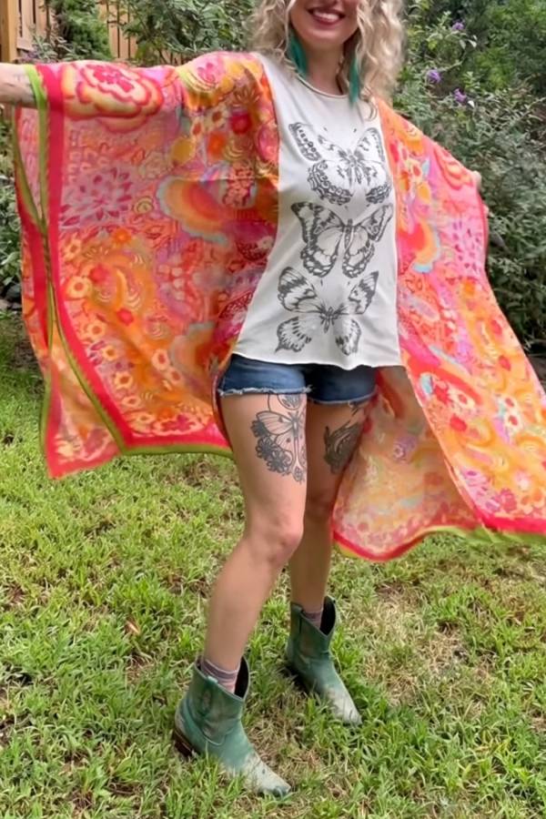 Butterfly Boho Patchwork Wide Sleeve Top