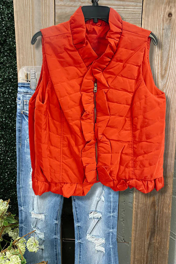 Ruffled Trim Quilted Vest