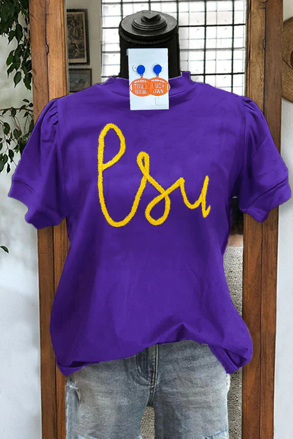 Lässiges Oberteil mit Puffärmeln und Stickereien von LSU