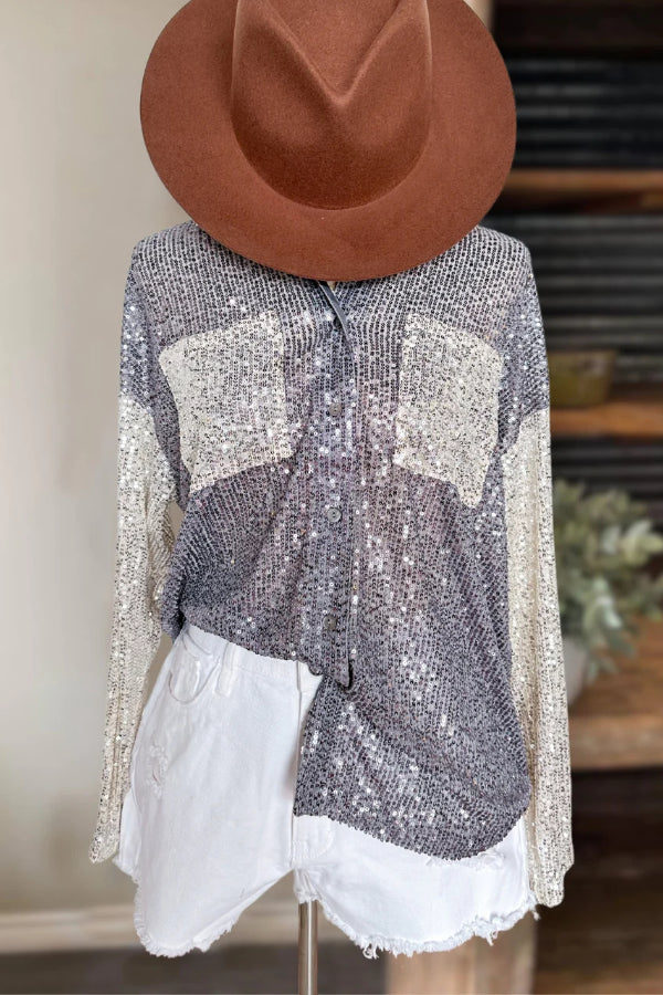 Sparkly Sequin Color-Block Shirt