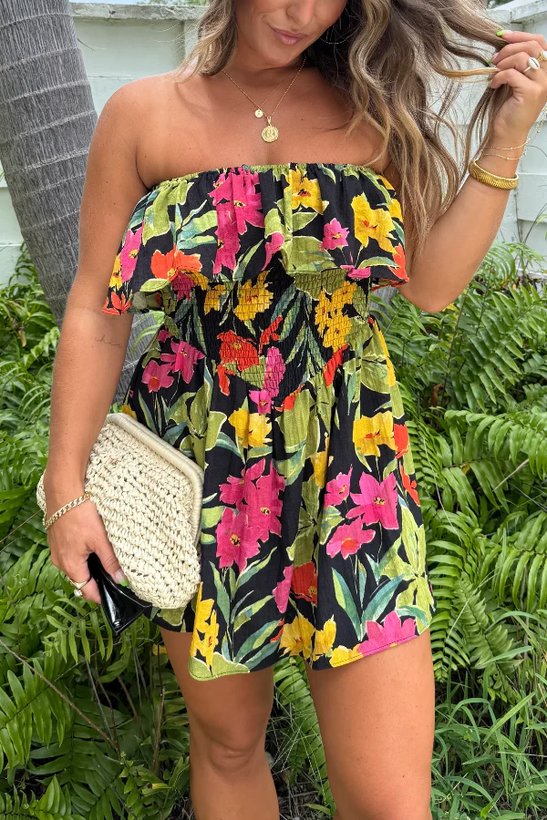 Rio Floral Romper Dress Black Multi