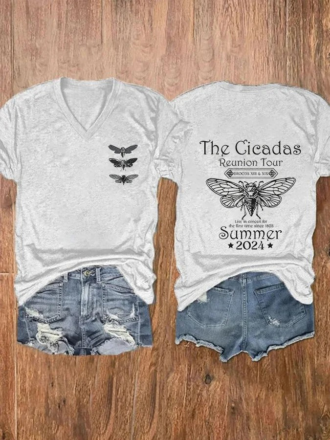 Women's The Cicada Graphic Print V Neck T-shirt