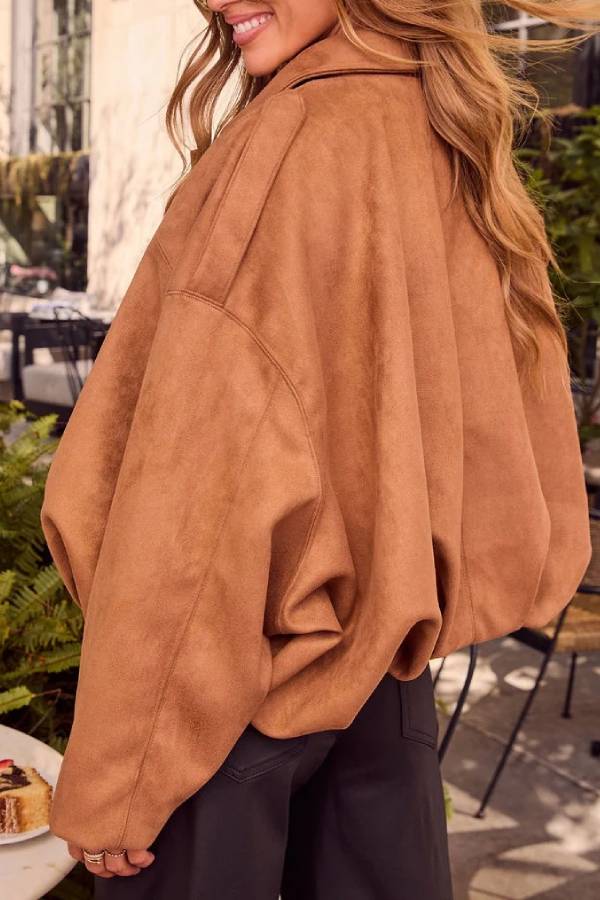 Maple Mornings Suede Bubble Hem Bomber Jacket