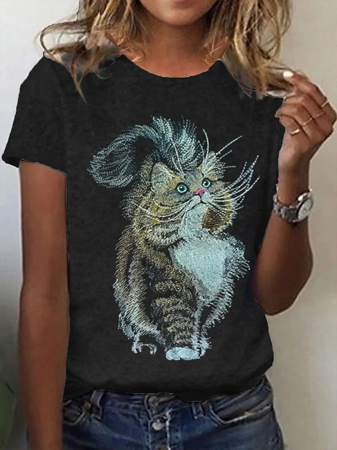 Women's Cute Cat Print Casual Tee