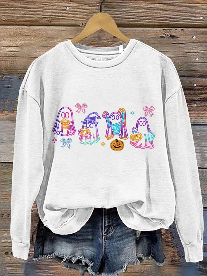 Sweat-shirt décontracté imprimé néon Halloween Coquette Fantôme d'Halloween