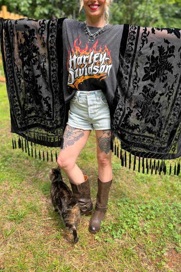 Harley-Davidson Velvet Fringe Cape Tee