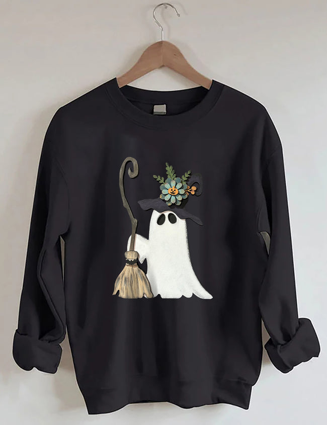 Ghost Witch With Broomstick Sweatshirt