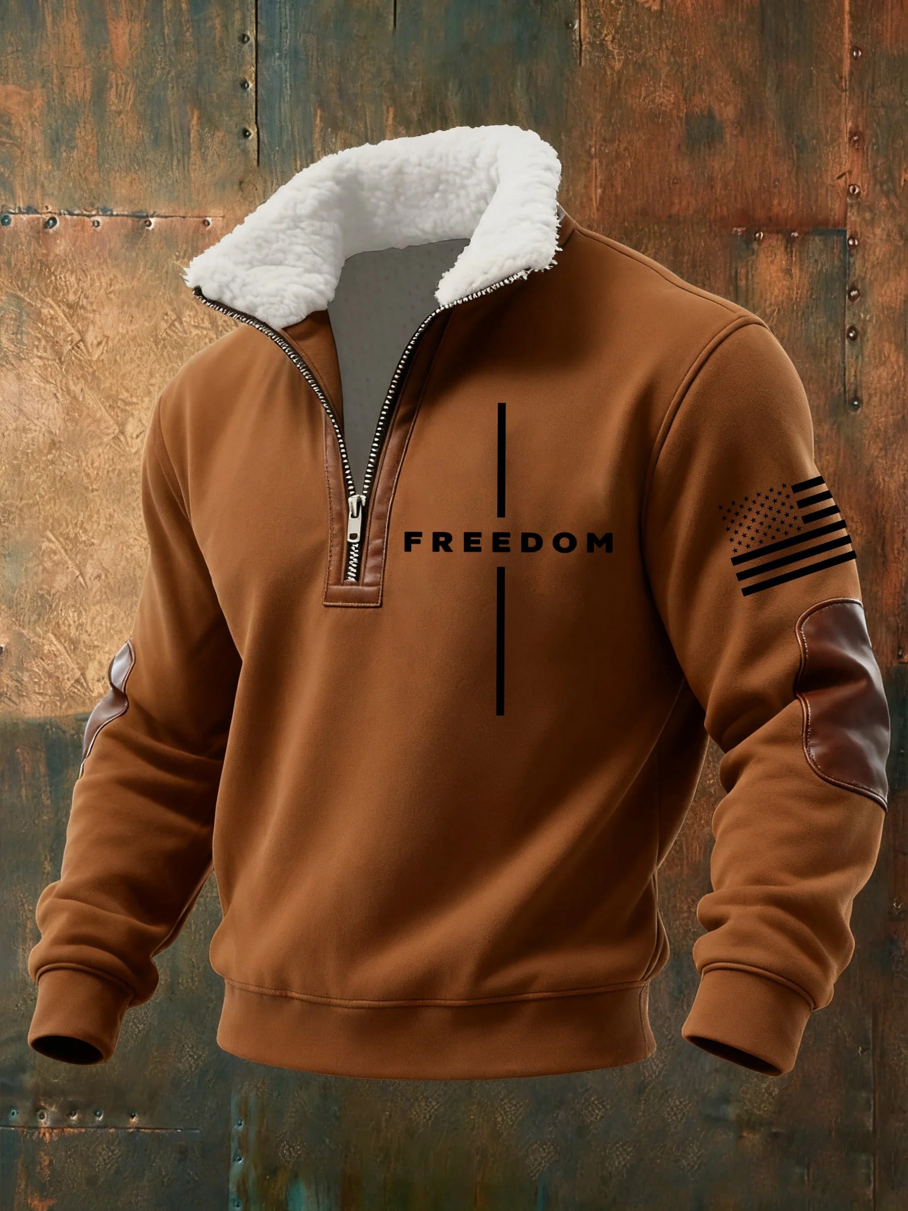 Men's Casual Freedom Flag Faith Retro Fur Collar Sweatshirt