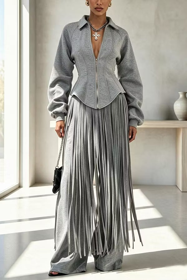 Aura Sculptural Corset-Style Zip-Up Sweatshirt