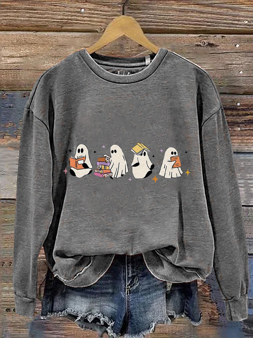 Ghosts Reading Books Casual Print Sweatshirt